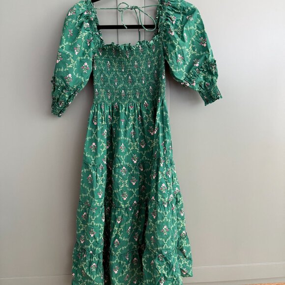 Hill House - The Nesli Nap Dress - Emerald Trellis / XS - Picture 4 of 7